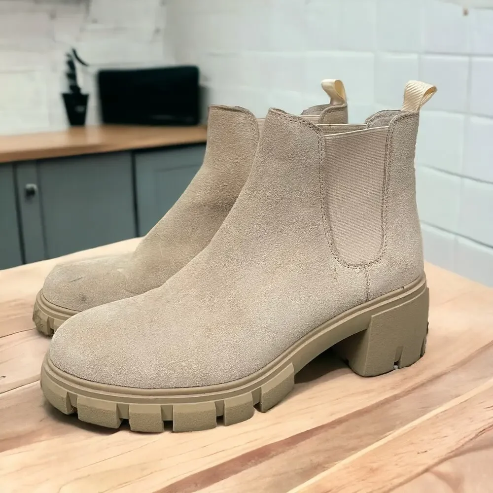 Steve Madden Womens Howler Ankle Boots 8.5 Sand Suede Lug Sole Chunky
